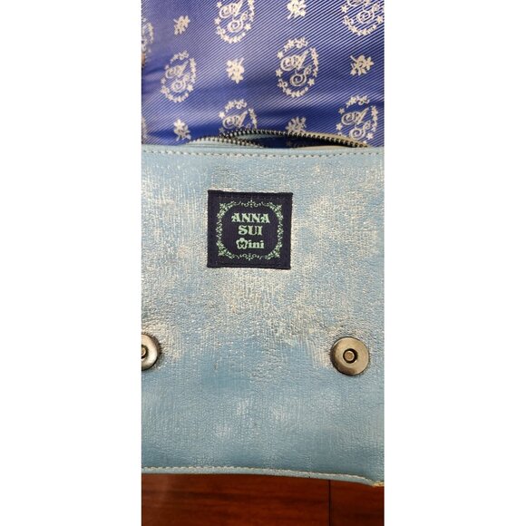 Anna Sui Cat Face Mini Leather Backpack Purse Blue Distressed Jean Bag Cute Ears - Picture 6 of 16